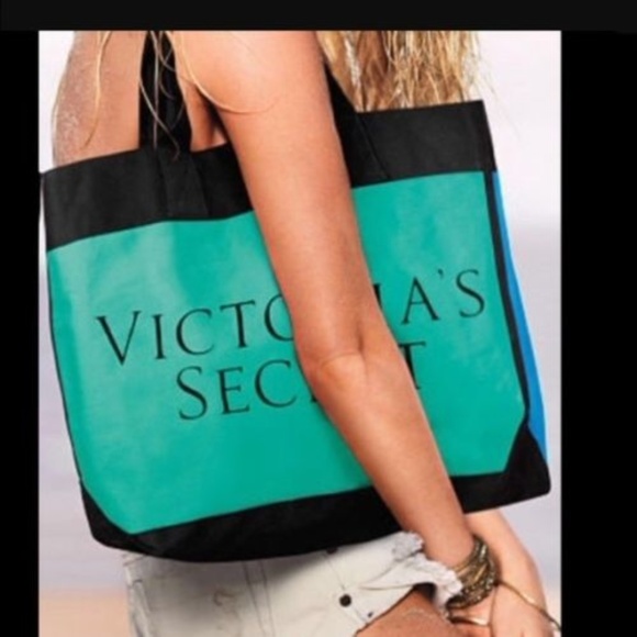 Victoria's Secret VS Block Blue & Green Tote Bag - Picture 1 of 3